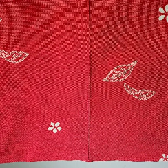 Vintage Red Silk Kimono Jacket: Jacquard Shibori Haori H1526 - Picture 9 of 11